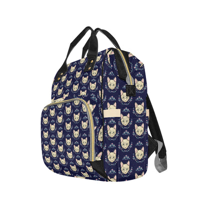 Cat Head with flower Print Pattern Diaper Bag Backpack