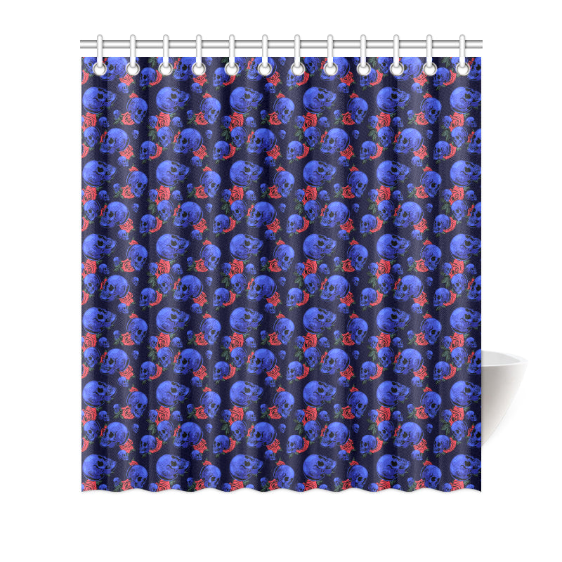 Skull Roses Neon Design Themed Print Shower Curtain
