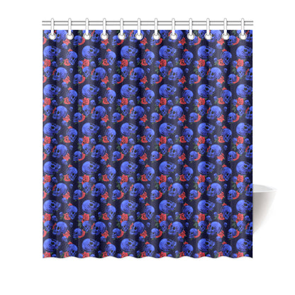 Skull Roses Neon Design Themed Print Shower Curtain