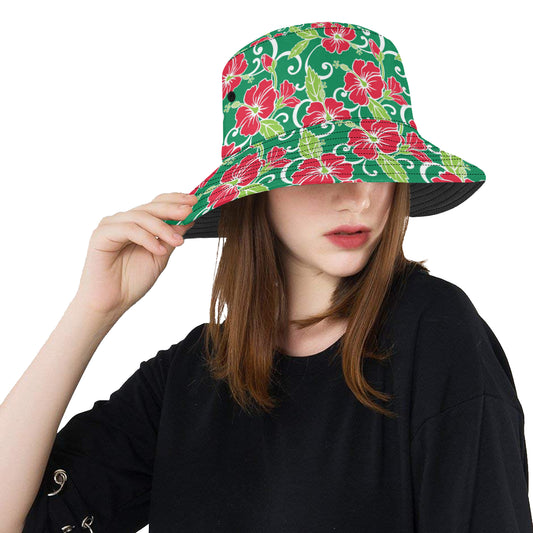 Red Hibiscus Pattern Print Design HB019 Unisex Bucket Hat