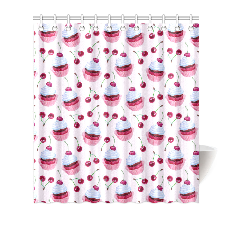 Cherry Cupcake Pink Pattern Shower Curtain