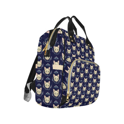 Cat Head with flower Print Pattern Diaper Bag Backpack