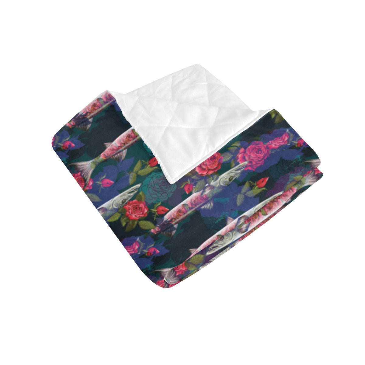 Barracuda with Folwer Pattern Print Design 01 Premium Quilt