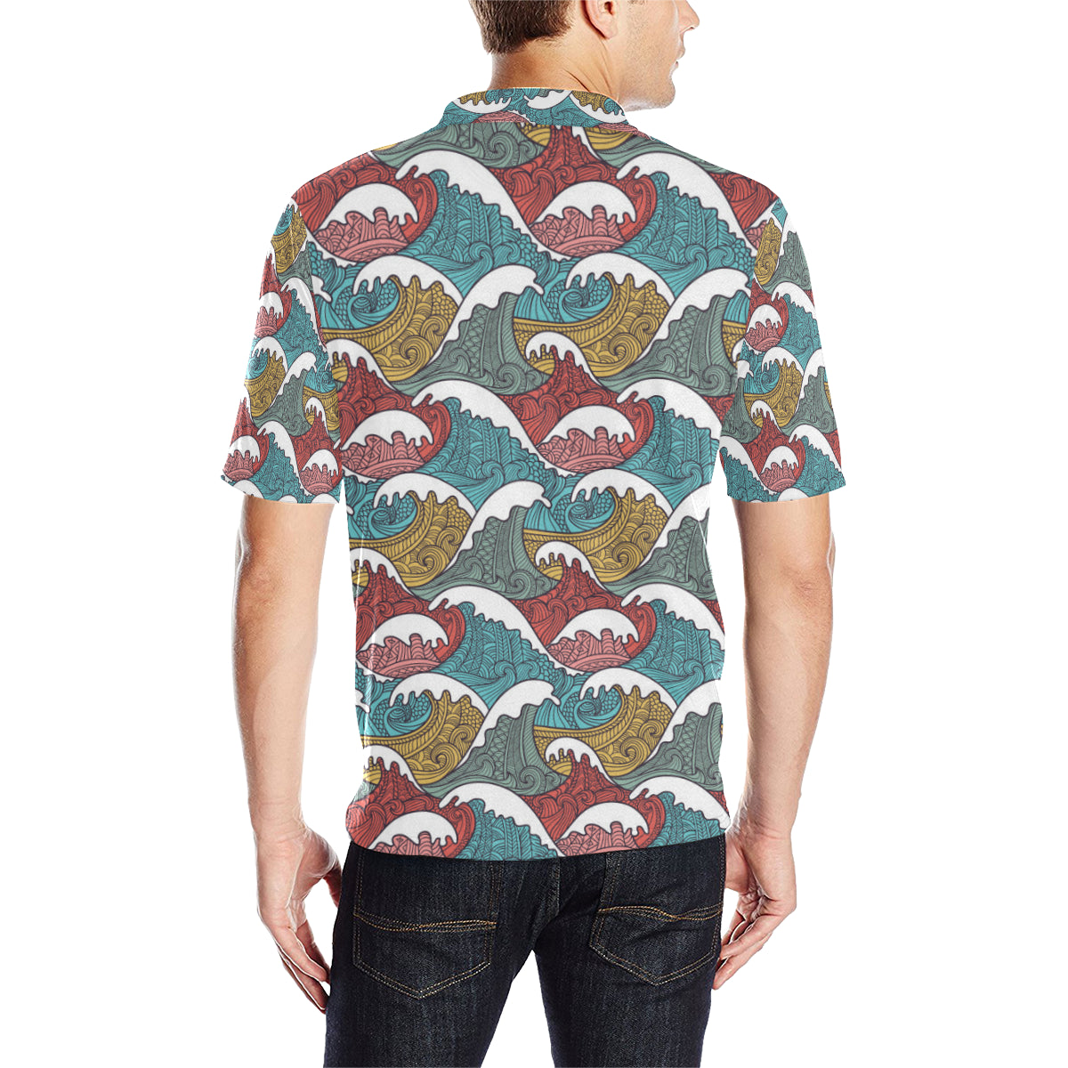 Tribal Wave Pattern Print Men Polo Shirt