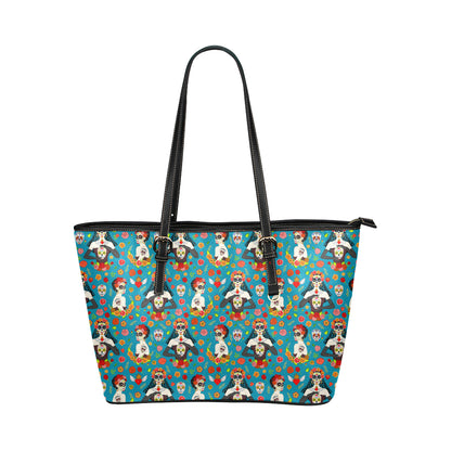 Day of the Dead Old School Girl Design Leather Tote Bag