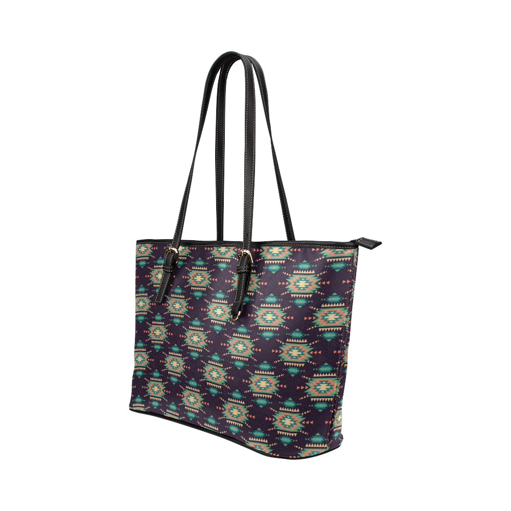 Navajo Geometric Style Print Pattern Leather Tote Bag