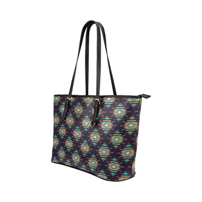 Navajo Geometric Style Print Pattern Leather Tote Bag