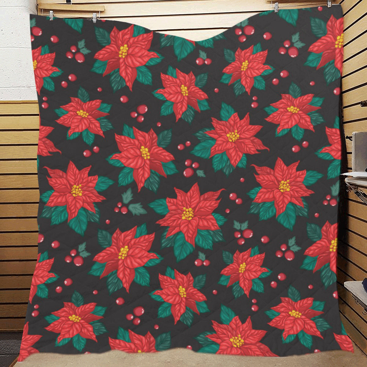 Poinsettia Pattern Print Design POT07 Premium Quilt