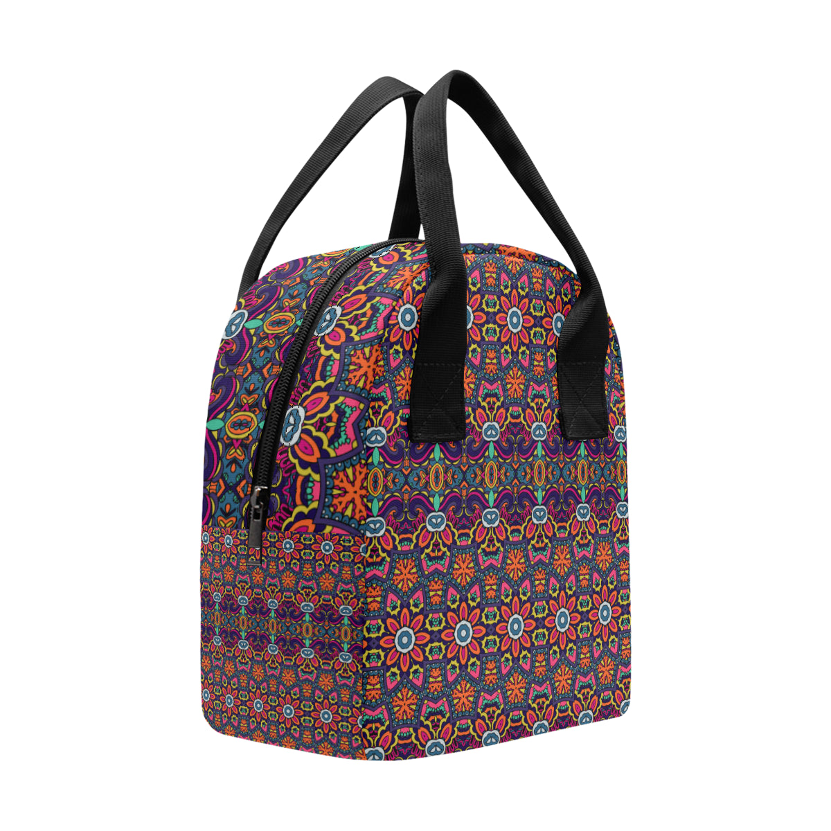 Ethnic Flower Style Print Pattern Insulated Lunch Bag
