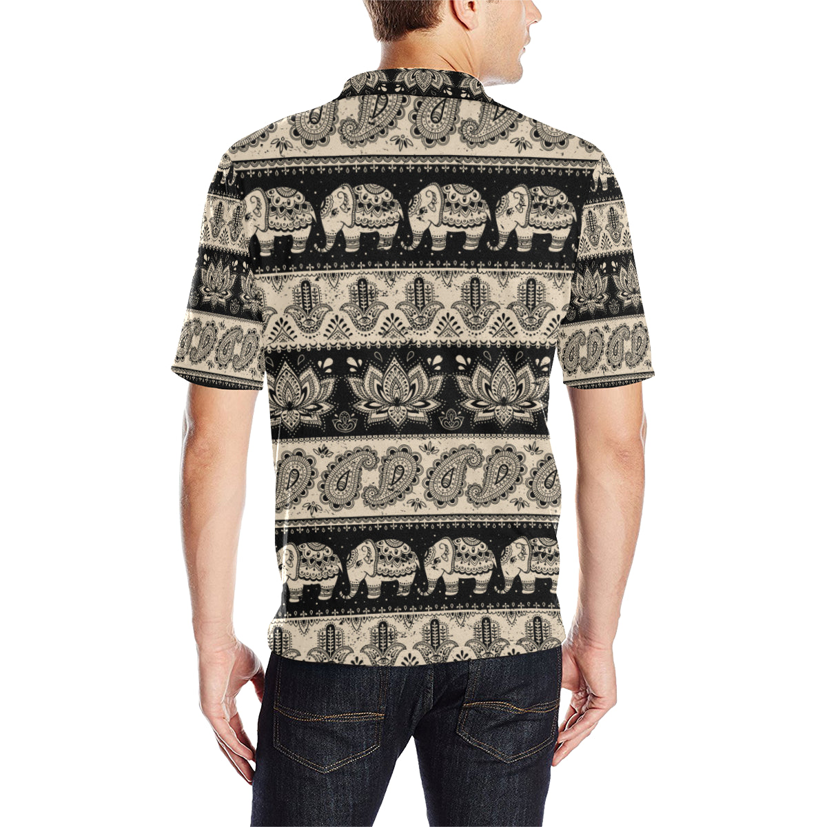 Elephant Hansa Lotus Pattern Men Polo Shirt
