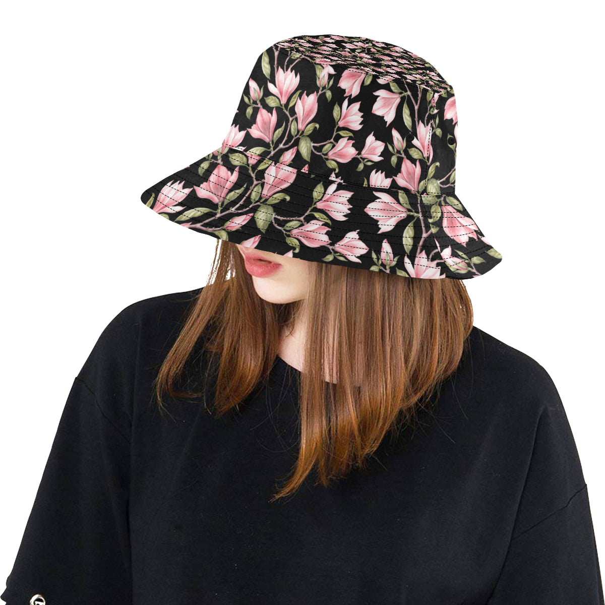 Magnolia Pattern Print Design MAG03 Unisex Bucket Hat