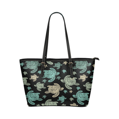 Sea Turtle Stamp Pattern Leather Tote Bag