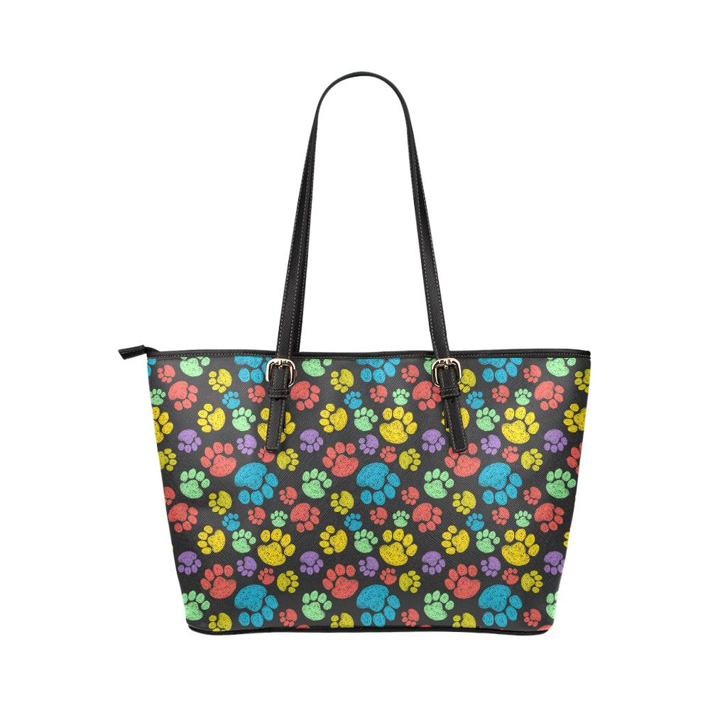 Paw Colorful Print Leather Tote Bag