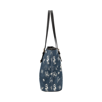 Nautical Sea Themed Print Leather Tote Bag