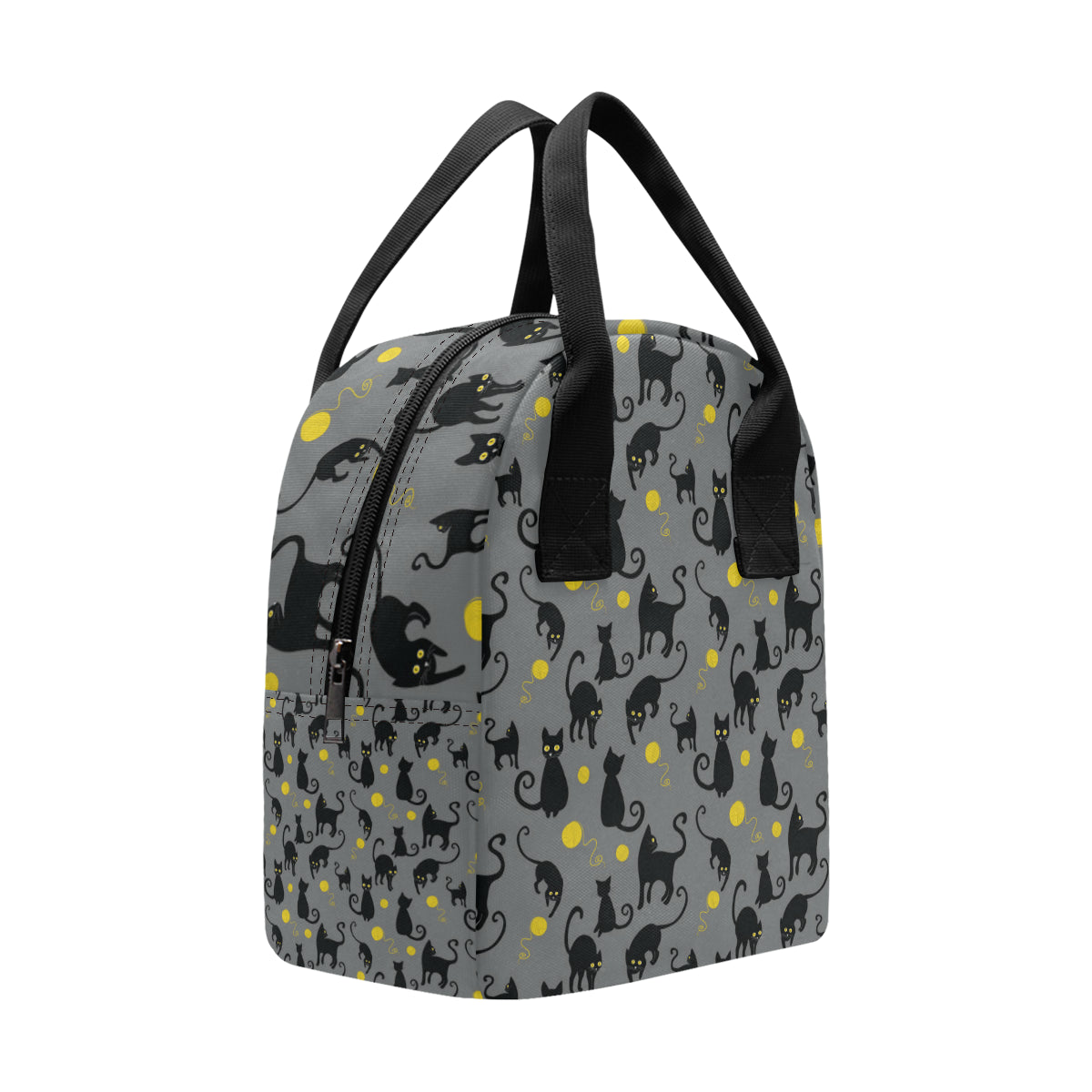 Black Cat Yellow Yarn Print Pattern Insulated Lunch Bag