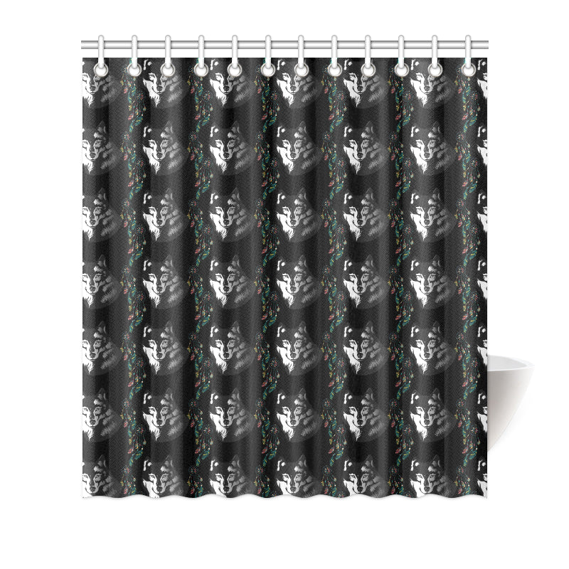 Wolf Black Dream Catcher Design Print Shower Curtain