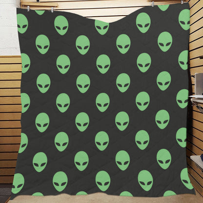 Alien Green Neon Pattern Print Design 01 Premium Quilt