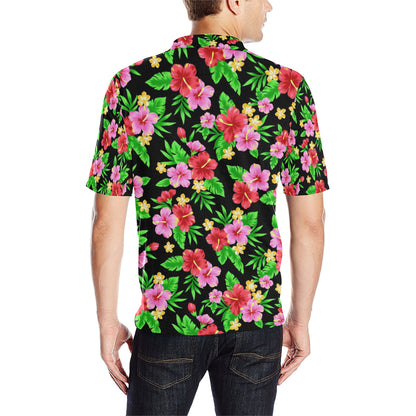 Pink Red Hibiscus Pattern Print Design HB023 Men Polo Shirt