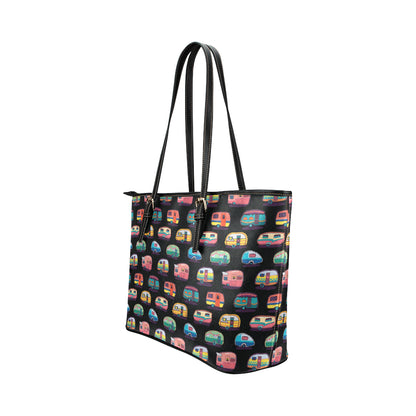 Camper Camping Pattern Leather Tote Bag