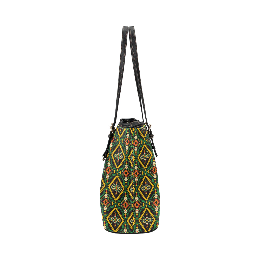 Kente Green Design African Print Leather Tote Bag