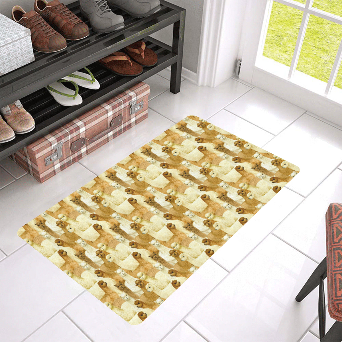 Alpaca Watercolor Design Themed Print Rubber Doormat