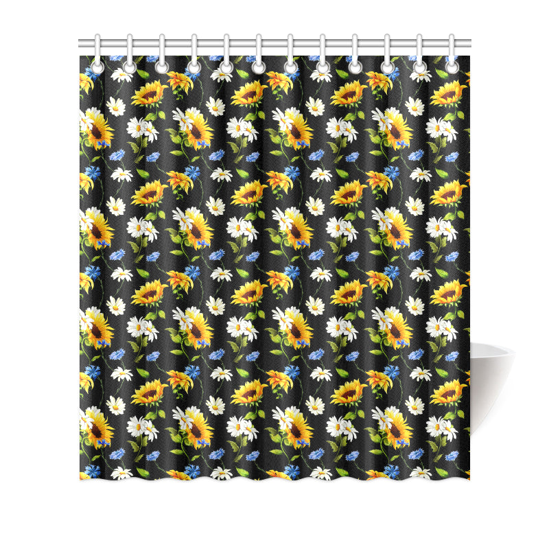 Sunflower Chamomile Bright Color Print Shower Curtain