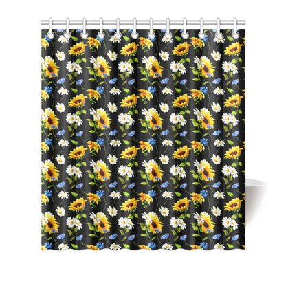 Sunflower Chamomile Bright Color Print Shower Curtain