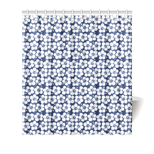 Hibiscus Blue Hawaiian Flower Pattern Shower Curtain