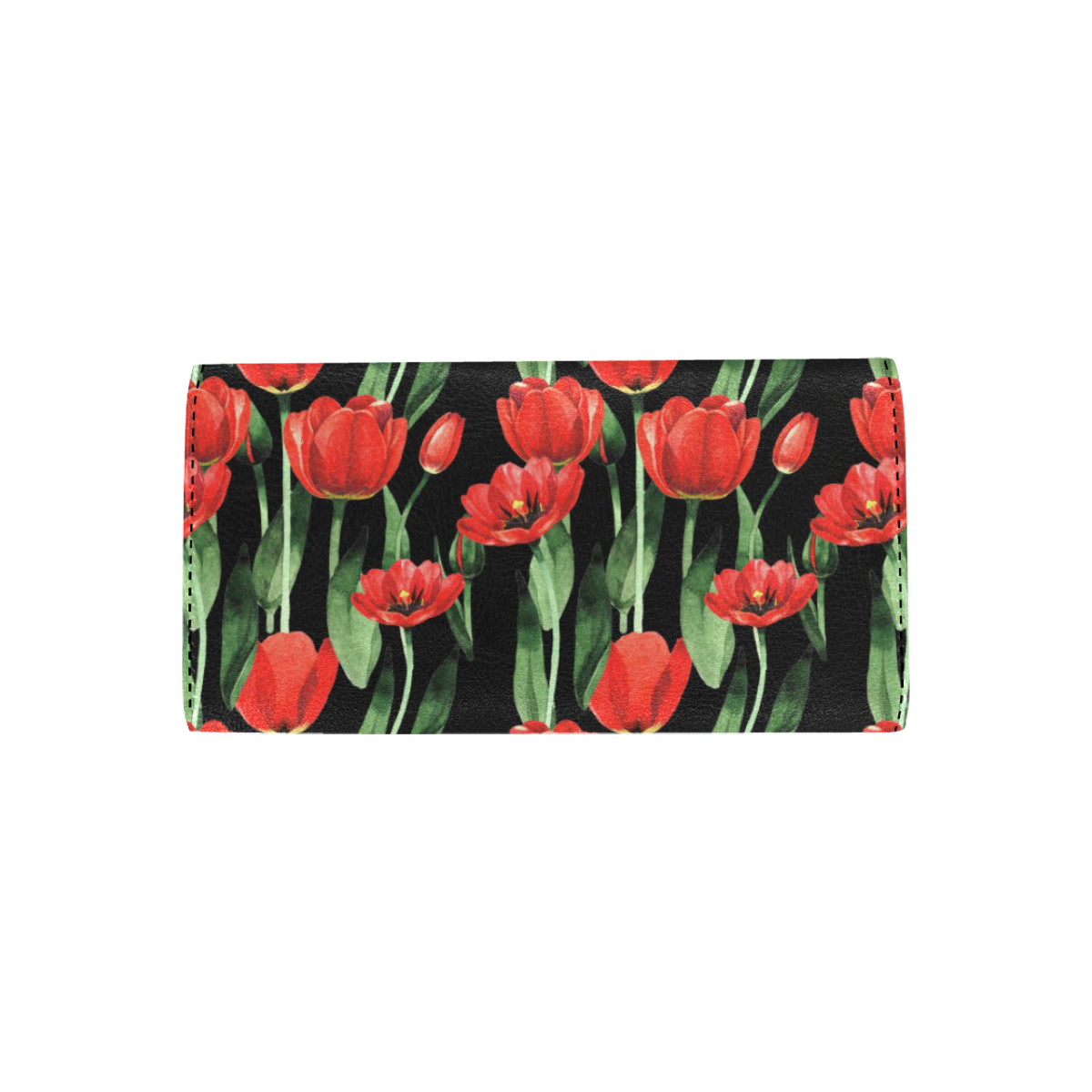 Tulip Red Pattern Print Design TP03 Women's Trifold Wallet