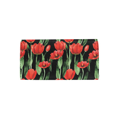 Tulip Red Pattern Print Design TP03 Women's Trifold Wallet