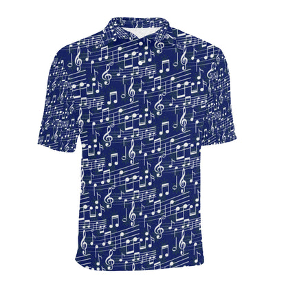 Music Note Blue Themed Print Men Polo Shirt
