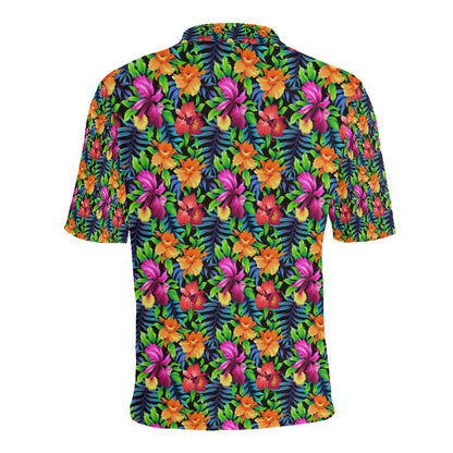 Tropical Folower Colorful Print Men Polo Shirt
