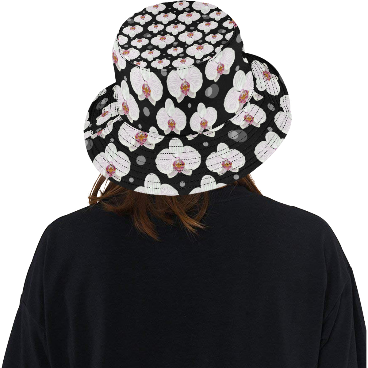 Orchid White Pattern Print Design OR09 Unisex Bucket Hat