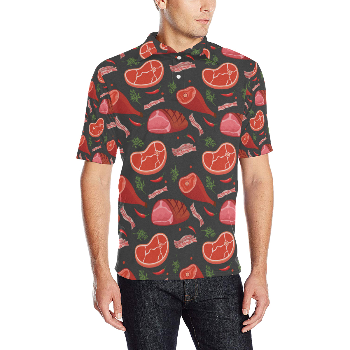 Meat Pattern Print Design 03 Men Polo Shirt