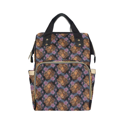 Tiger Head Floral Diaper Bag Backpack