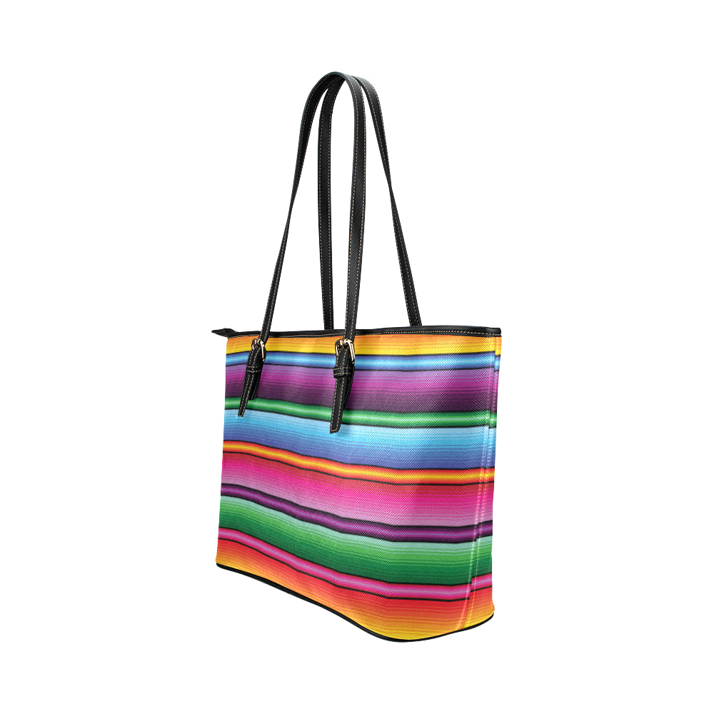 Mexican Blanket Colorful Print Pattern Leather Tote Bag