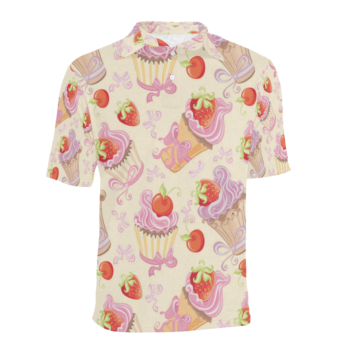 Strawberry Pink CupCake Men Polo Shirt