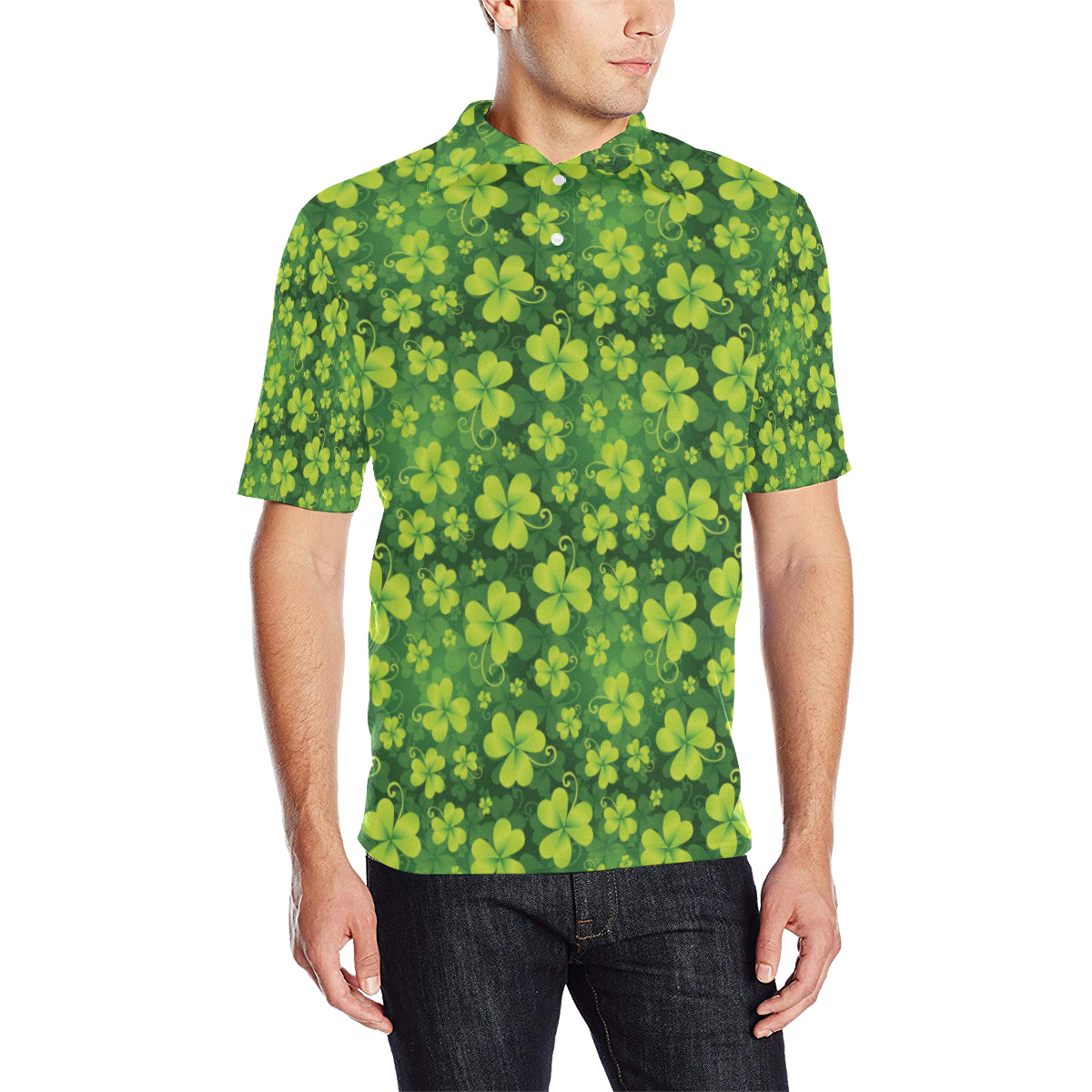 Shamrock Clover Print Men Polo Shirt