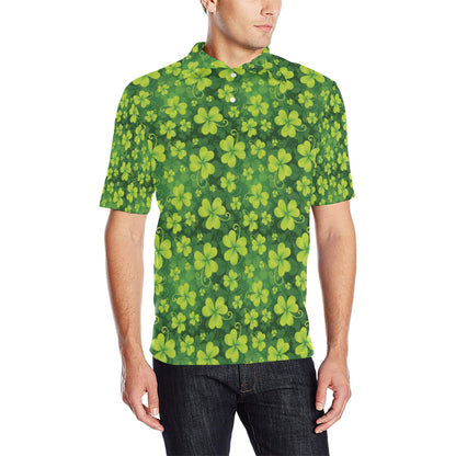Shamrock Clover Print Men Polo Shirt