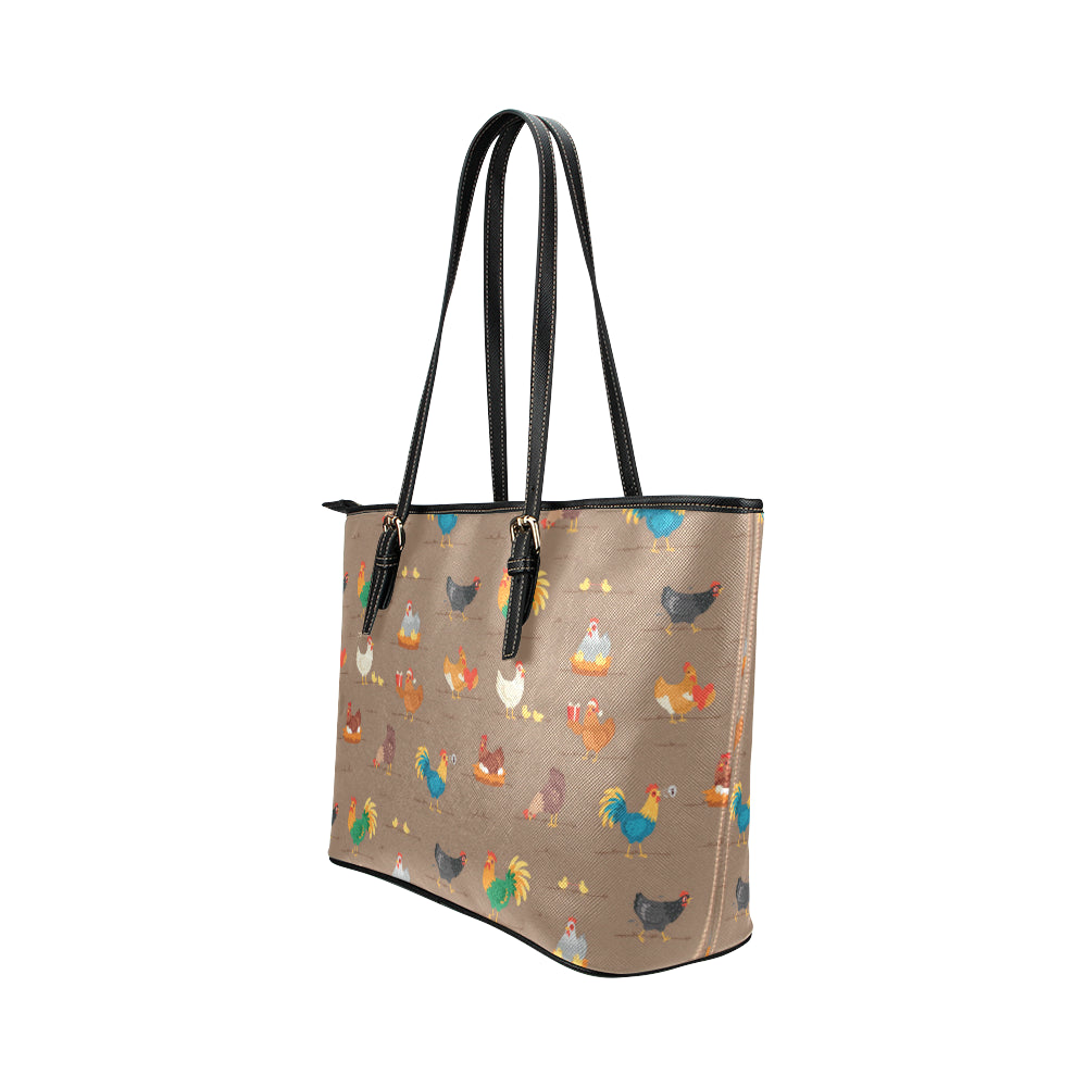 Chicken Happy Print Pattern Leather Tote Bag