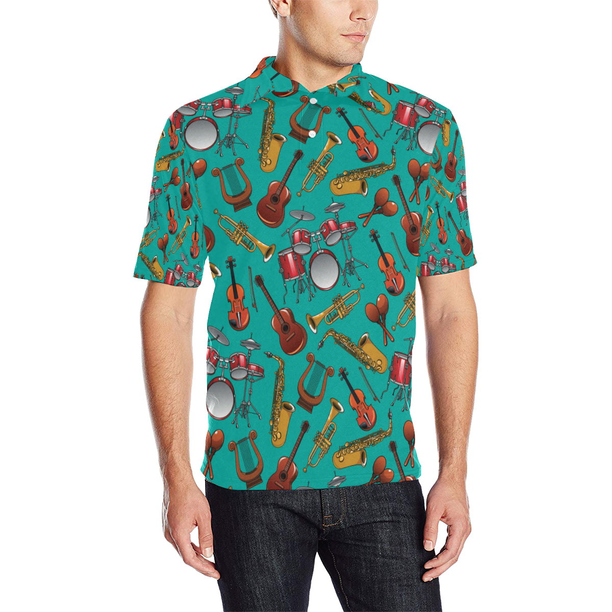 Drum Set Pattern Print Design 01 Men Polo Shirt