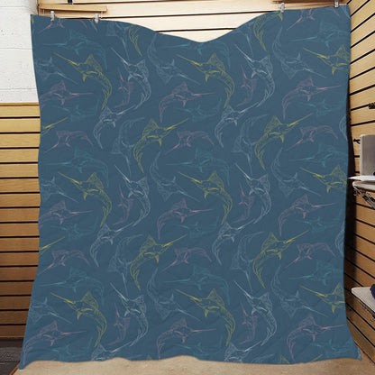 Swordfish Pattern Print Design 02 Premium Quilt