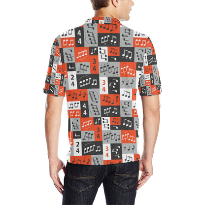 Music Note Design Themed Print Men Polo Shirt