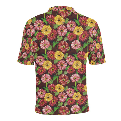 Daisy Gerbera Print Pattern Men Polo Shirt