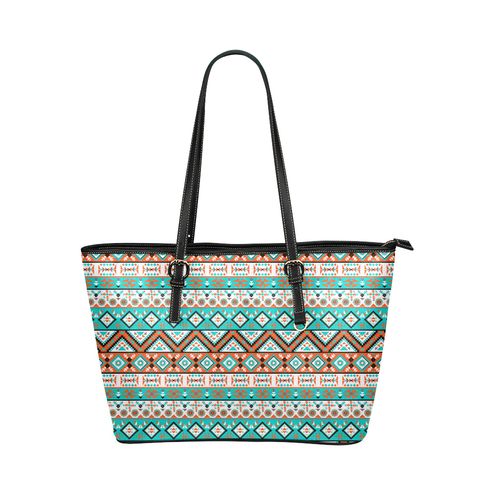 Navajo Style Print Pattern Leather Tote Bag