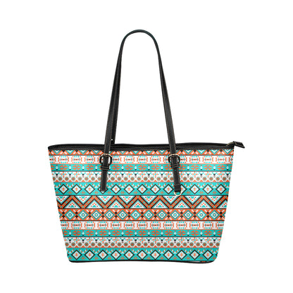 Navajo Style Print Pattern Leather Tote Bag