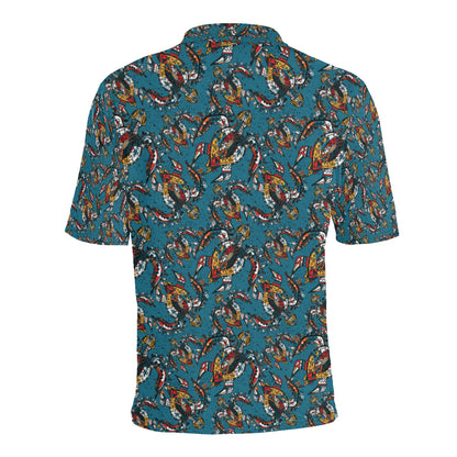 Sea Turtle Tribal Colorful Hand Drawn Men Polo Shirt