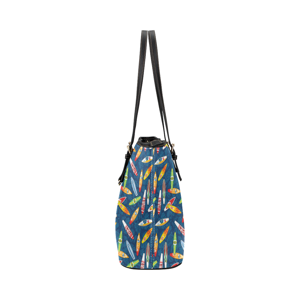 Surfboard Pattern Print Leather Tote Bag