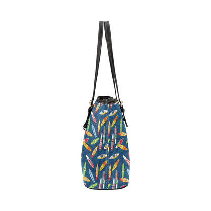 Surfboard Pattern Print Leather Tote Bag