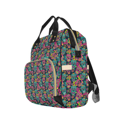 Sugar Skull Floral Design Themed Print Diaper Bag Backpack